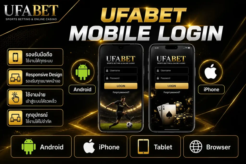 UFABET Mobile Login รองรับ Android iPhone Tablet และ Browser พร้อมระบบเข้าสู่ระบบผ่านมือถือที่ใช้งานง่ายและรวดเร็ว