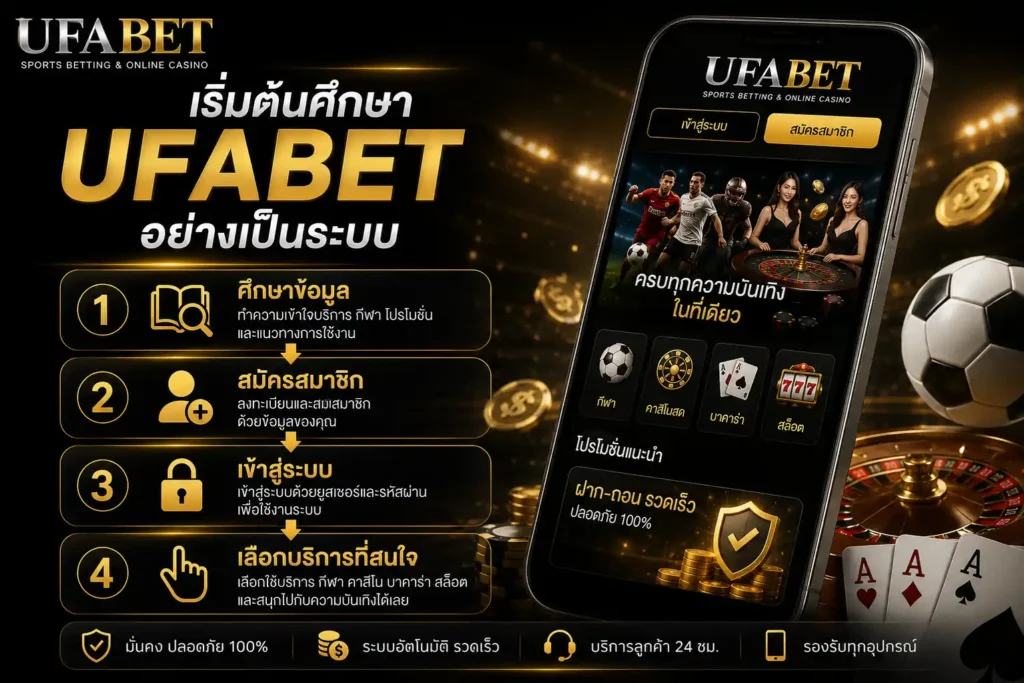 คู่มือเริ่มต้นใช้งาน UFABET อย่างเป็นระบบ แนะนำขั้นตอนการศึกษาข้อมูล สมัครสมาชิก เข้าสู่ระบบ และเลือกบริการกีฬา คาสิโน บาคาร่า และสล็อต