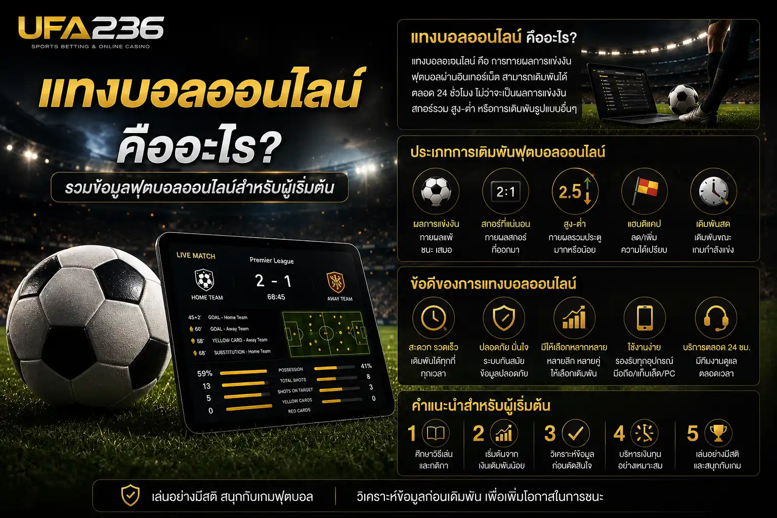 แทงบอลออนไลน์ คืออะไร คู่มือข้อมูลฟุตบอลออนไลน์สำหรับผู้เริ่มต้น พร้อมตัวอย่างราคาบอลและการวิเคราะห์การแข่งขันฟุตบอล