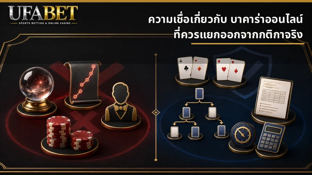 เปรียบเทียบความเชื่อเกี่ยวกับ บาคาร่าออนไลน์ กับกติกาการแจกไพ่และการตัดสินผลจริง