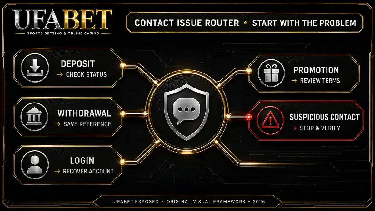 เลือกช่องทางติดต่อ UFABET ตามปัญหาฝากเงิน ถอนเงิน เข้าสู่ระบบ โปรโมชั่น และความปลอดภัย