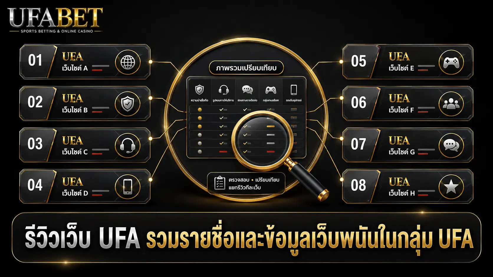 อินโฟกราฟิก รีวิวเว็บ UFA รวมรายชื่อเว็บไซต์ในกลุ่ม UFA พร้อมแนวทางตรวจสอบและเปรียบเทียบข้อมูลแต่ละเว็บ